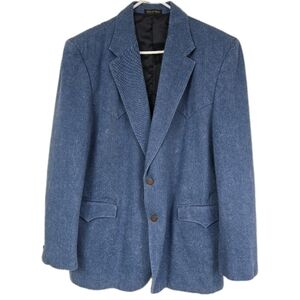 Circle S Blazer Mens 46 L Blue Western Yoke Sport Coat Jacket Rockabilly Cotton
